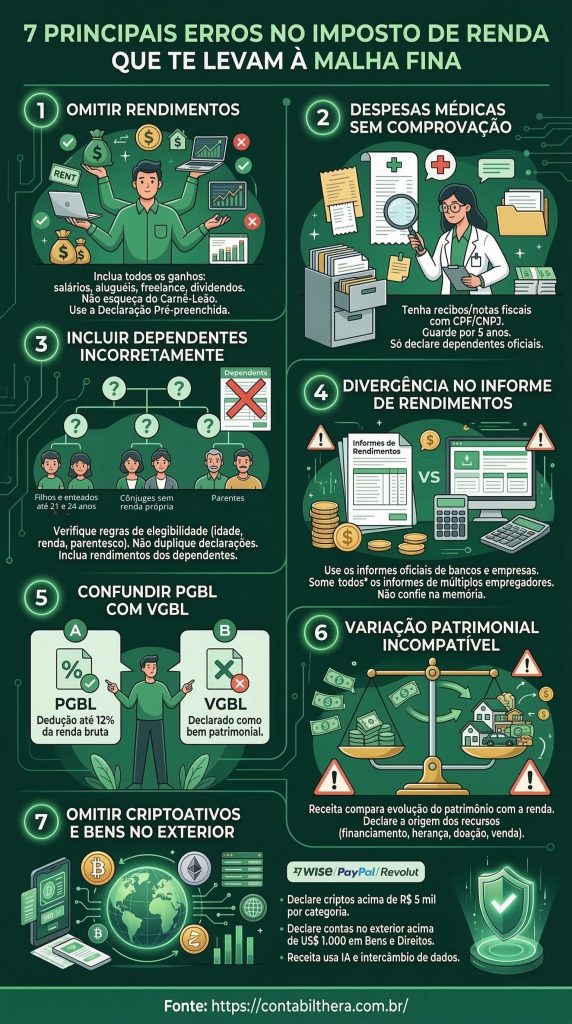 Infográfico - Erros que podem te fazer cair na malha fina do IR