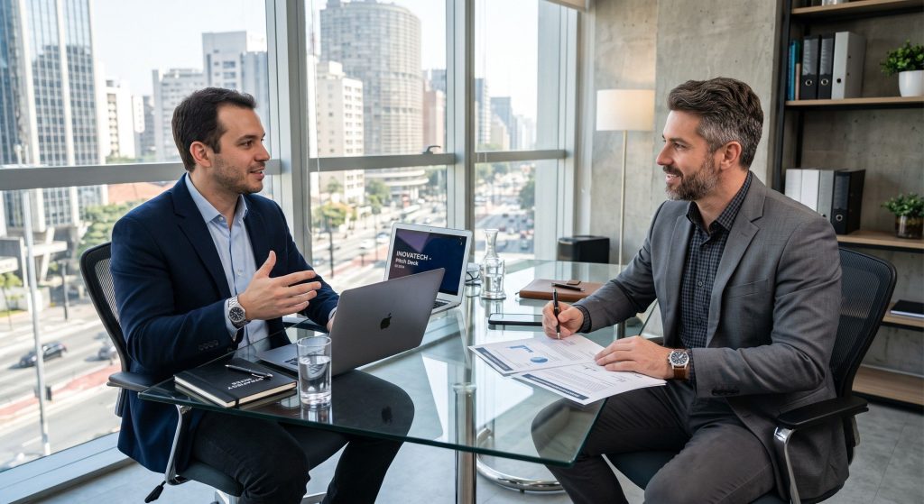 Profissional de contabilidade em reunião com seu parceiro de trabalho